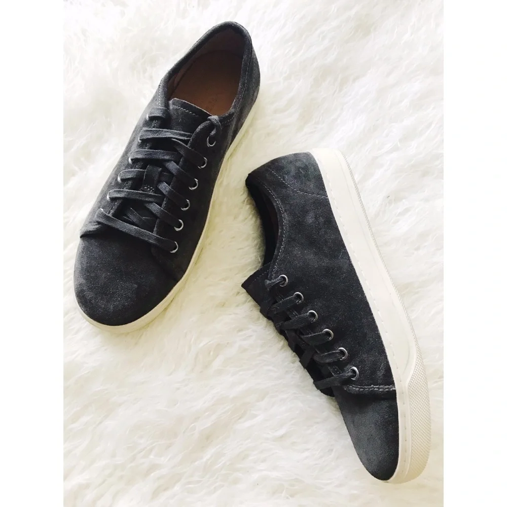 VINCE Men’s Gray Suede Leather Lace Up Sneakers Shoes Minimalist Quiet Luxury 7